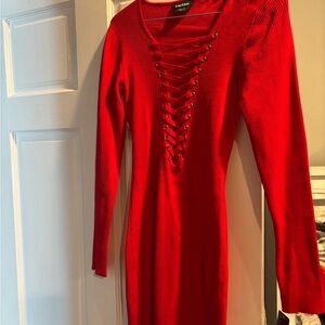 BEBE Scarlet Lace-Up Long Sleeve Dress